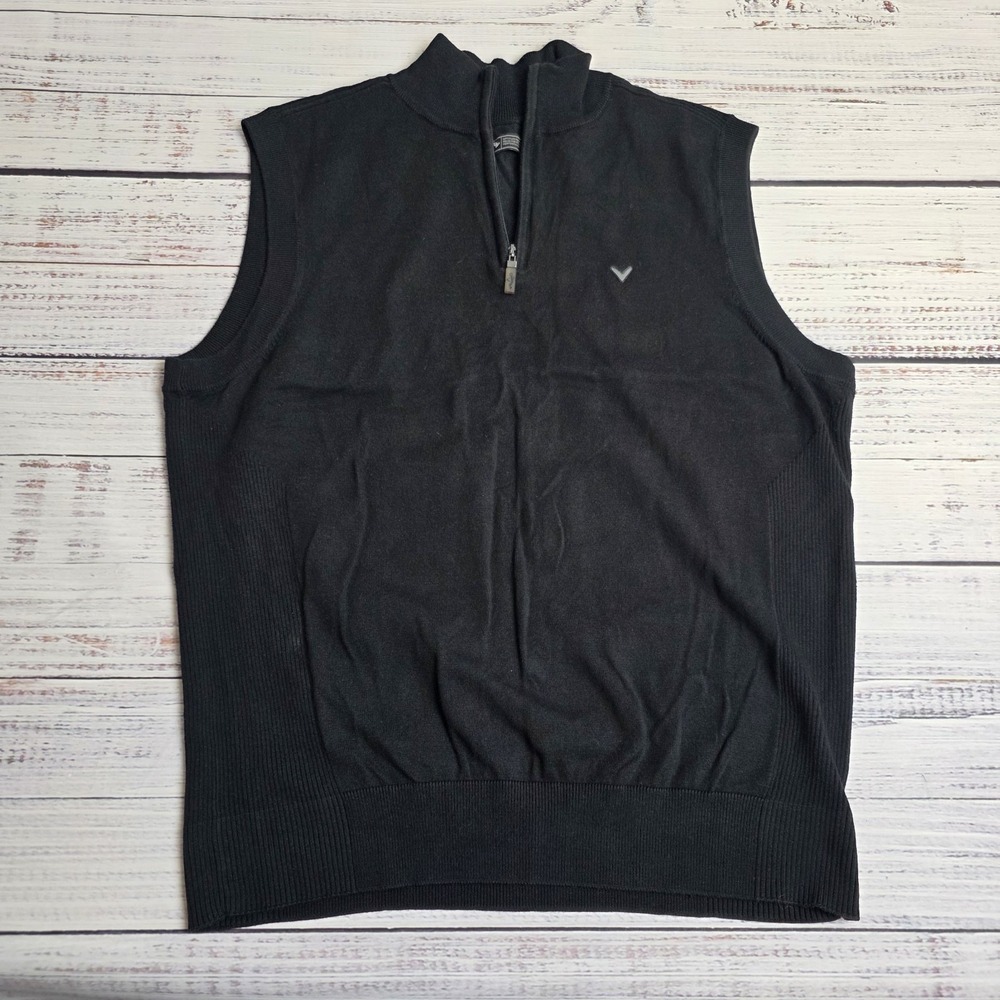Callaway Sweater‎ Vest Mens Large Black Cotton Nylon Quarter Zip C-Tech Golf